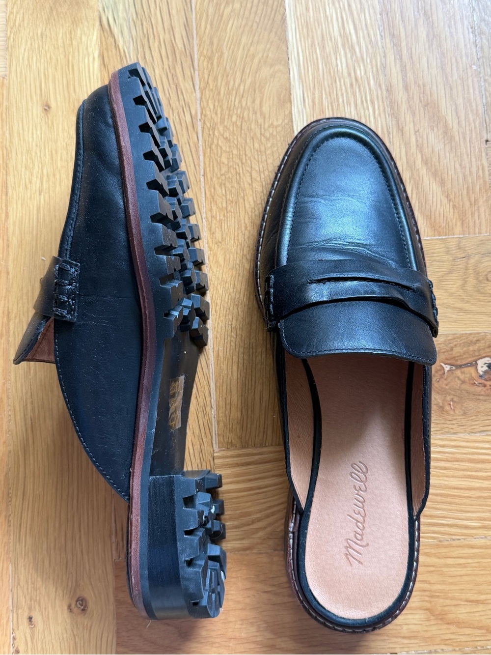 Madewell Corrine Black Leather Lug-Sole Loafer Mule - Size 9 - Picture 3 of 6